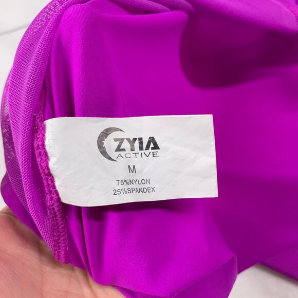 Zyia Active Tank Womens Medium Purple Split Back Open Sheer Tie Athletic Gym Run - Picture 8 of 9